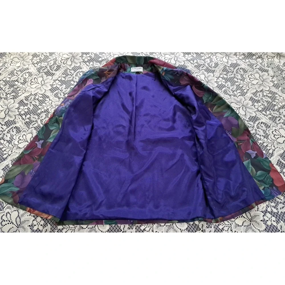 Alfred Dunner‎ Blazer 14 Purple Floral USA Made One Button Lined Pockets Career